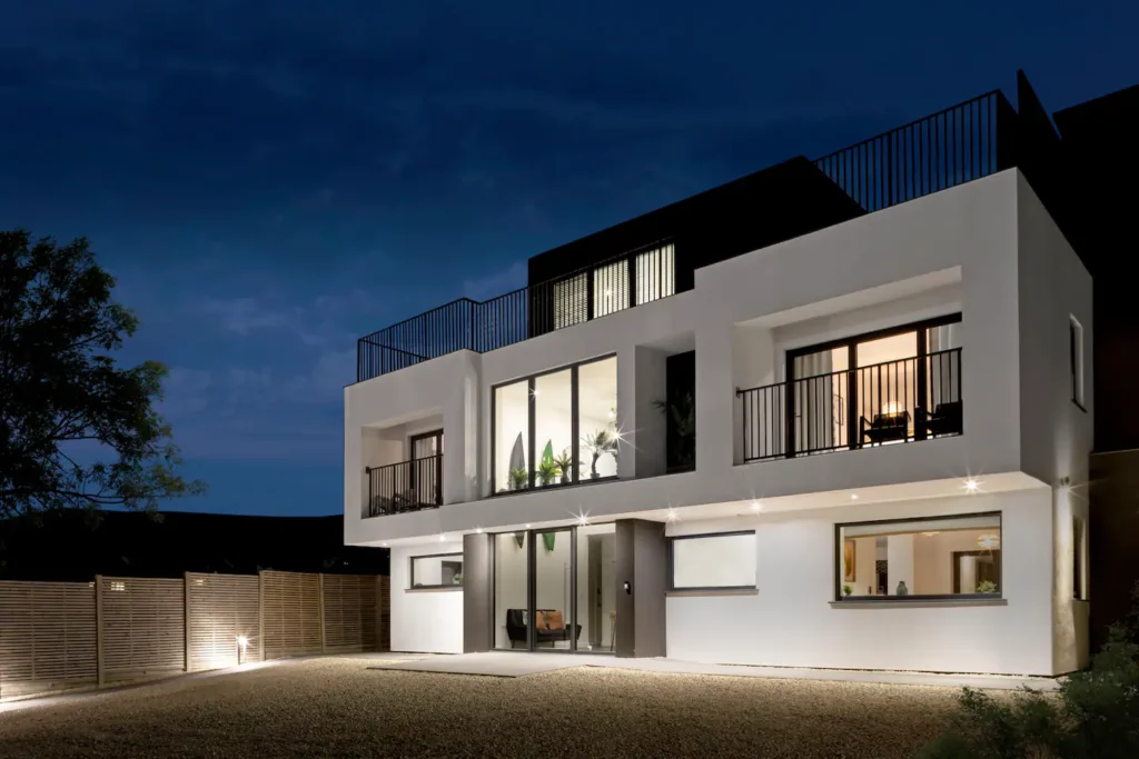 Devon Property Photographer - Holiday rental Longleigh Croyde Bay Devon exterior view at night